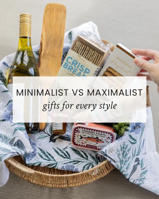 Winter retreat tea towel in a gift basket with artisanal foods