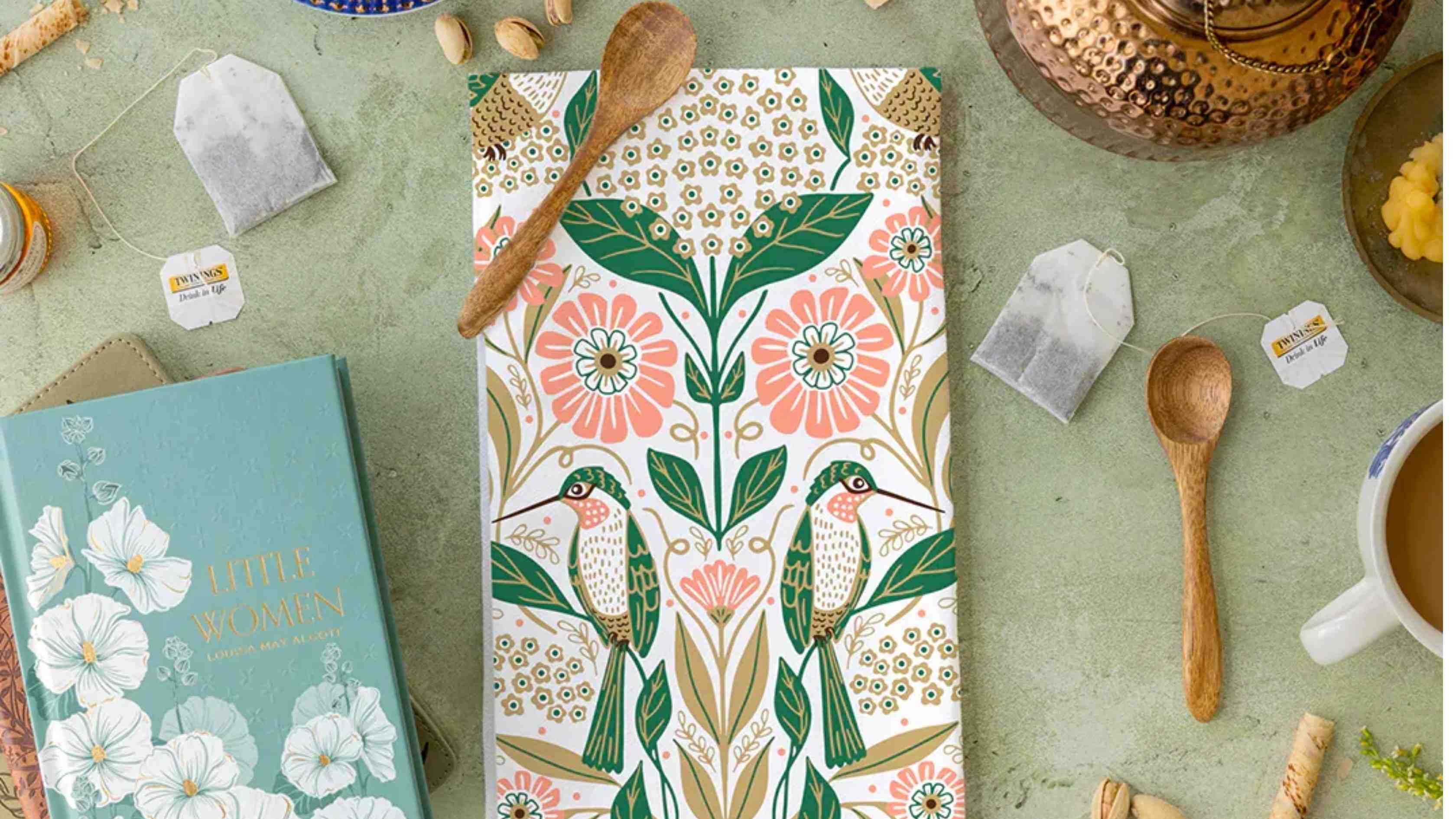 Hummingbird tea towel by Gingiber — beautifully illustrated tea towel as a hostess gift under $30