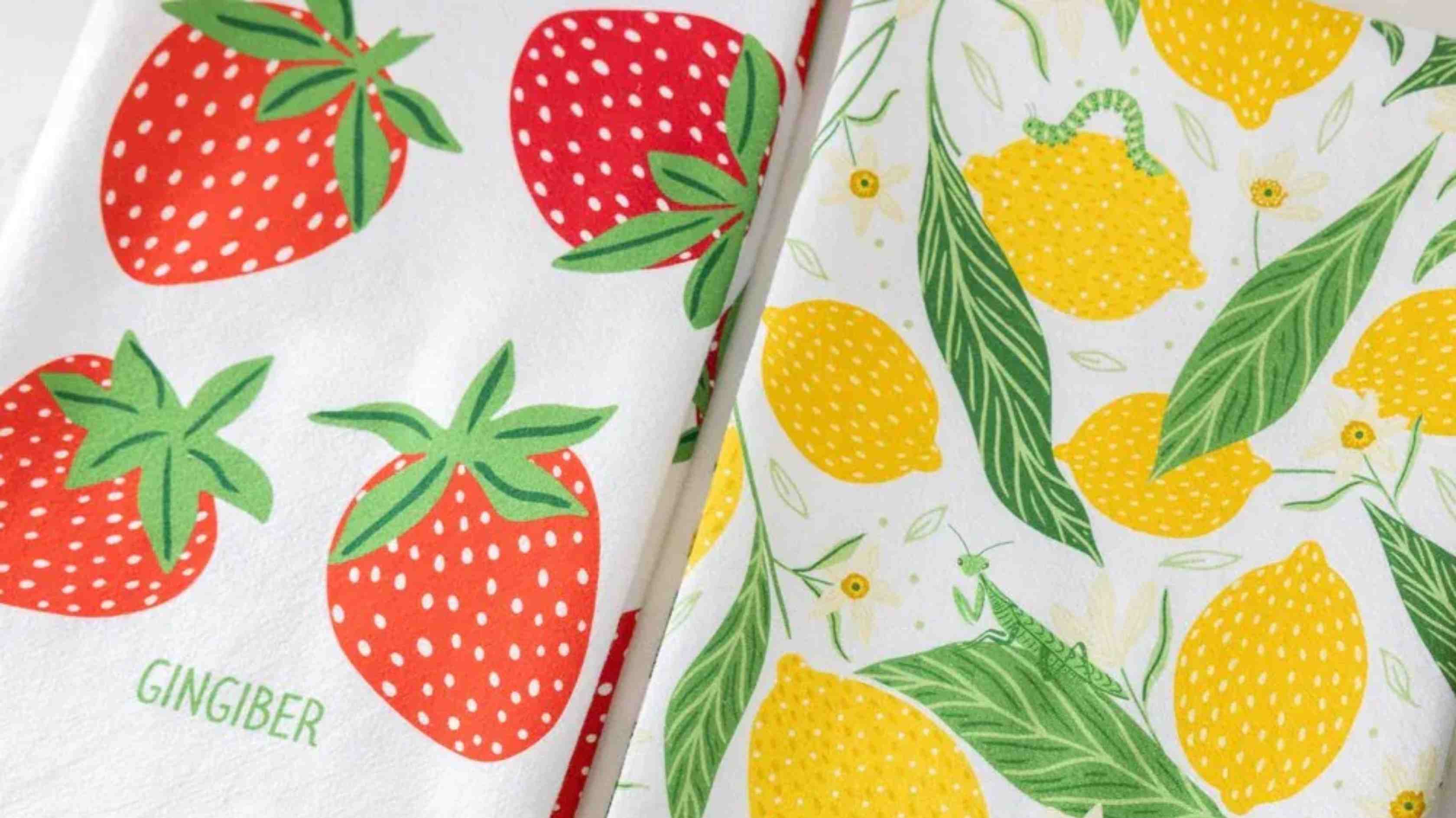 Strawberry Lemonade Bundle, tea towels by Gingiber — adding bold color to a neutral white kitchen