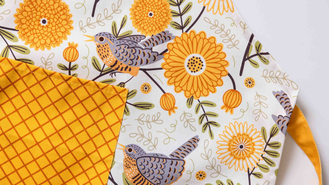 Mums & Robins Apron by Gingiber — folded as a back-to-school teacher gift with a greeting card