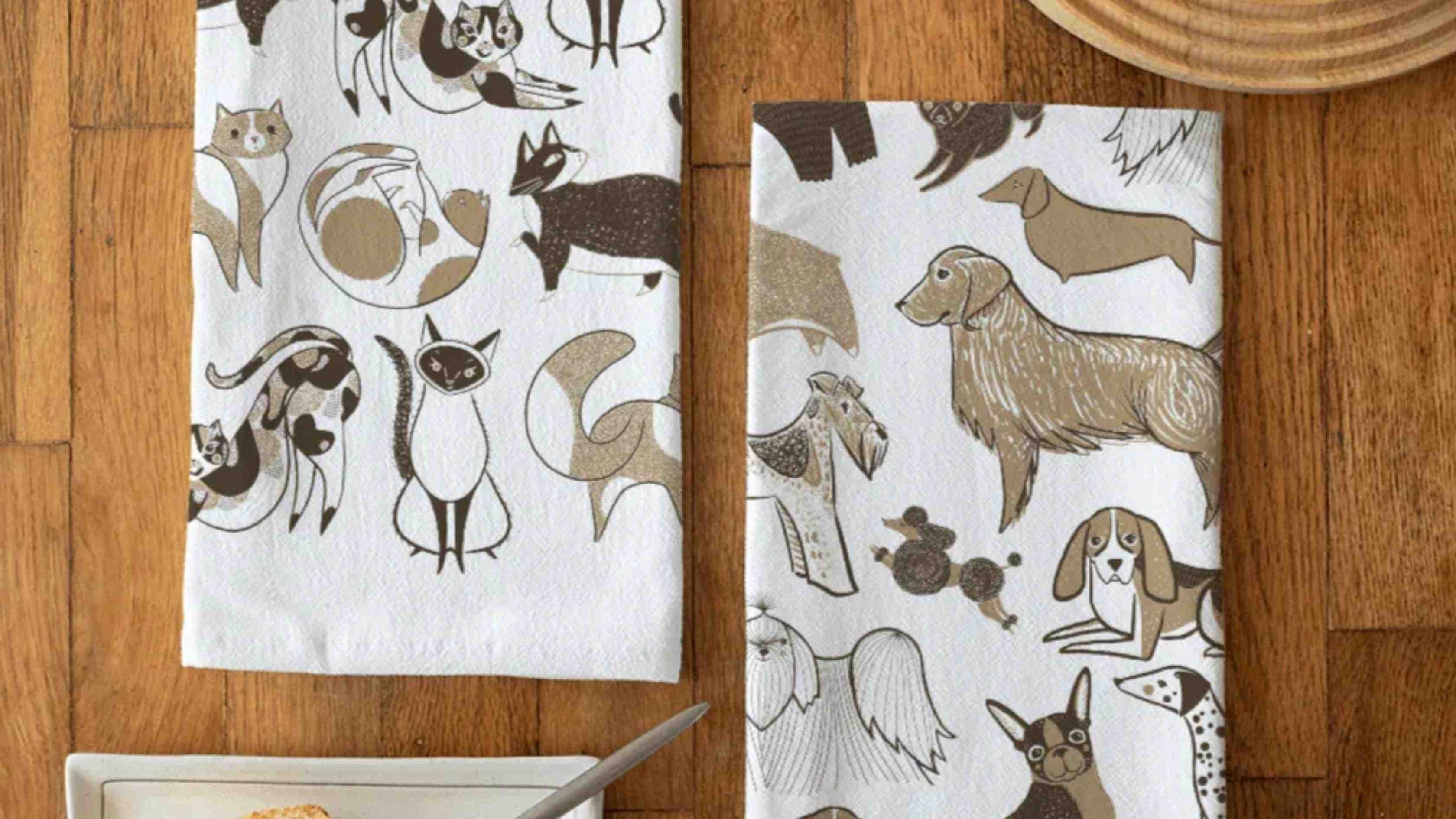 Furry Friends Tea Towel an animal-themed tea towel by Gingiber wrapped as a thoughtful daycare teacher gift with a card