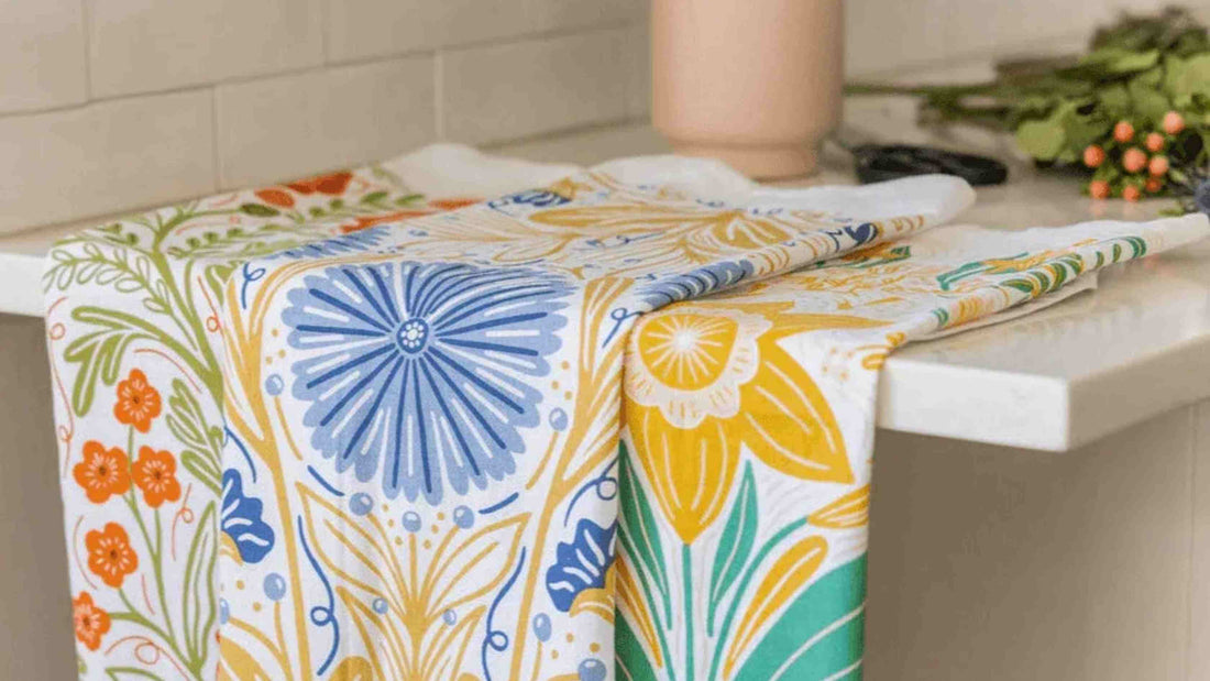 Flower Power Tea Towel Bundle by Gingiber — refreshing a kitchen counter with bold color and no renovation needed