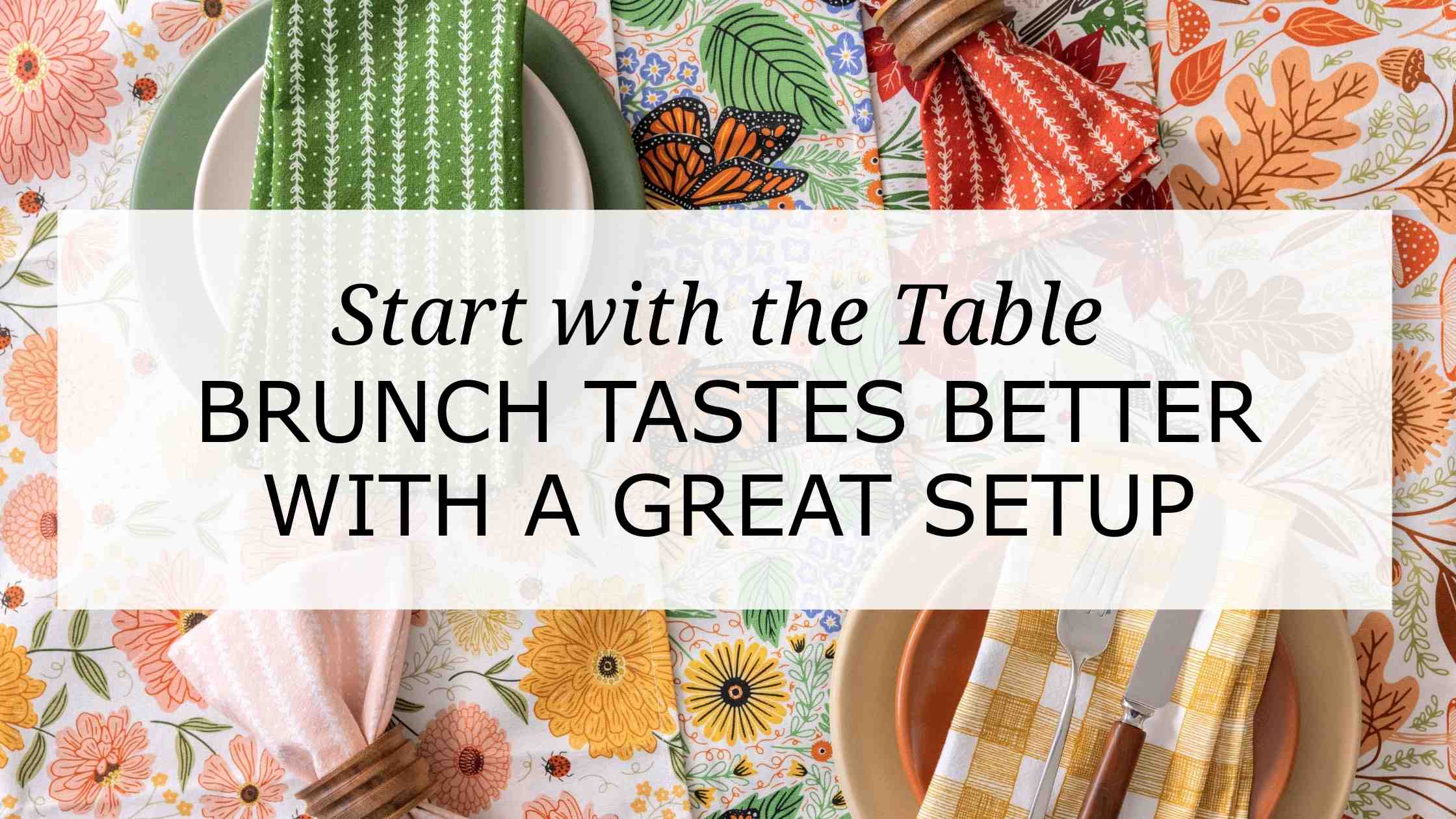Seasonal Mother’s Day table settings featuring spring florals, summer butterflies, autumn leaves, and winter birds with styled plates and colorful napkins.
