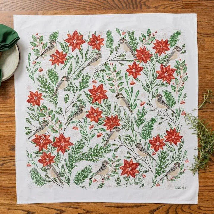 Limited Time Poinsettias & Pines Tea Towel (REDIRECT) - Gingiber