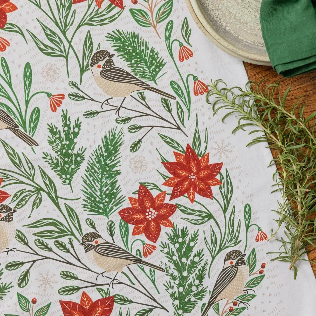 Limited Time Poinsettias & Pines Tea Towel (REDIRECT) - Gingiber