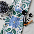 Blue Winter Flowers Tea Towel