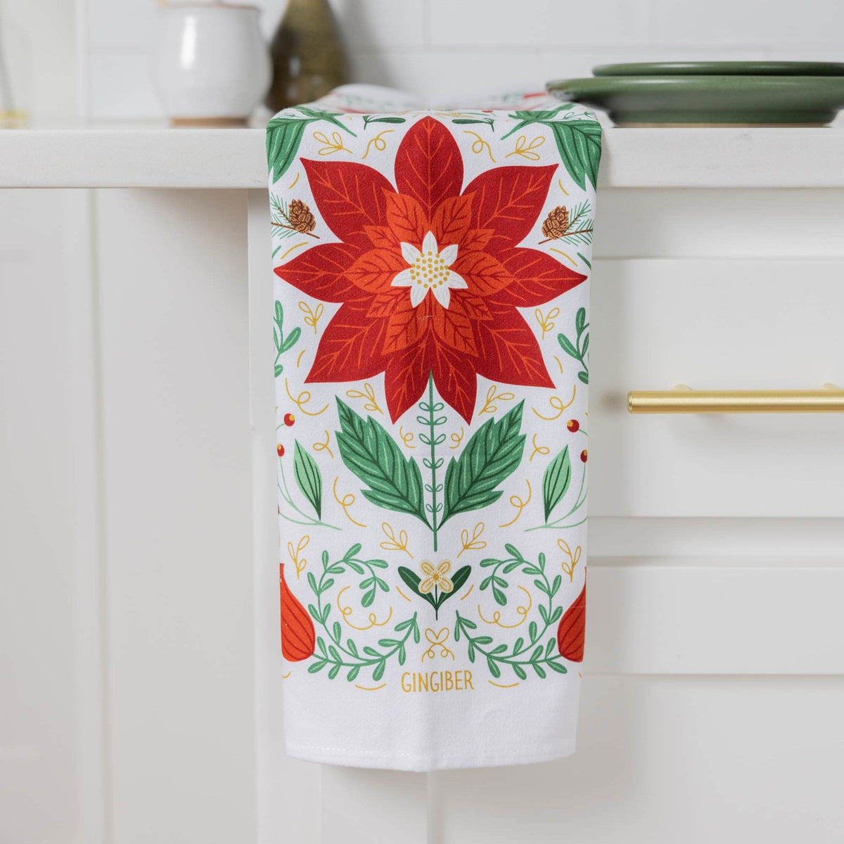 Christmas Poinsettia Tea Towel