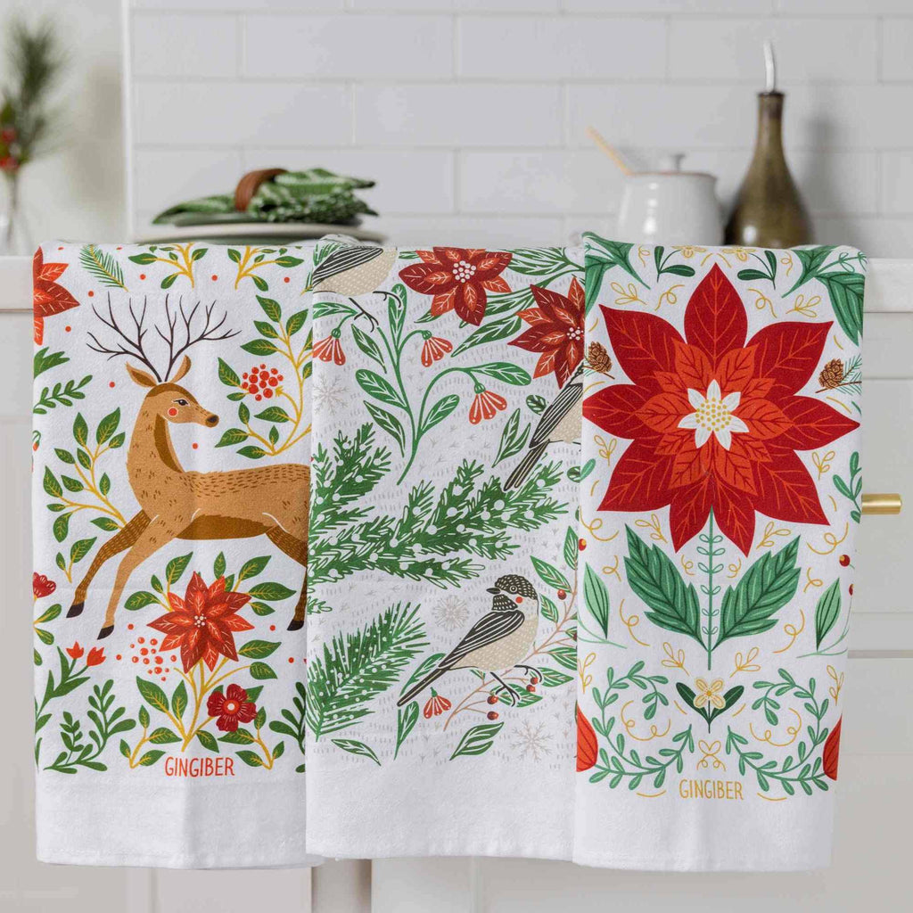 Poinsettia Trio Tea Towel Bundle