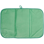 A green rectangular soft pad or mat with rounded corners, three vertical stitched panels, and a small loop at the top, shown on a plain white background.