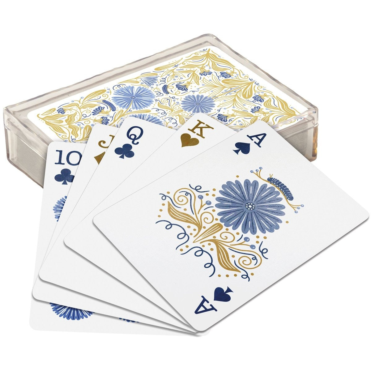 Playing cards with floral design on a white background