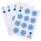 Set of playing cards with blue floral designs on a white background