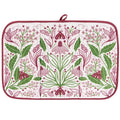 Floral patterned drying mat with green and pink design on a white background