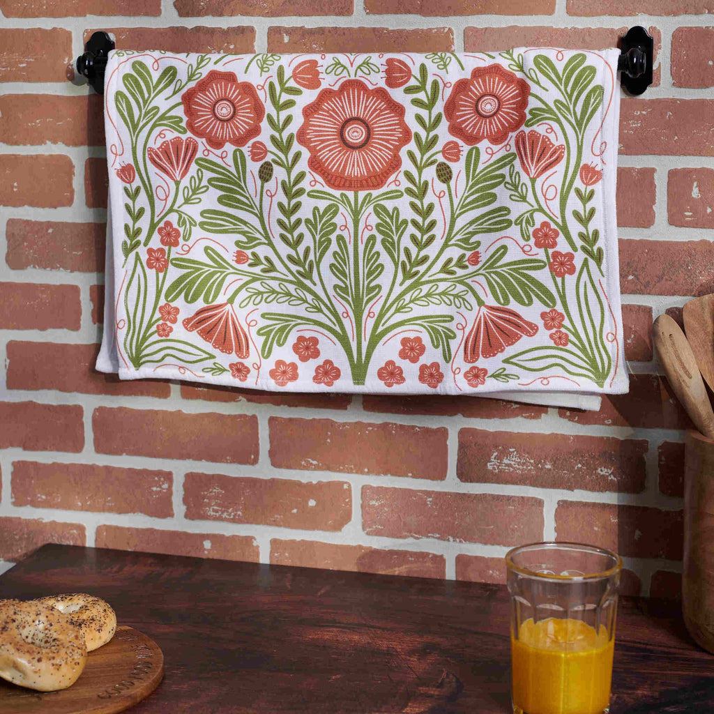 Poppies Folk Dish Towel