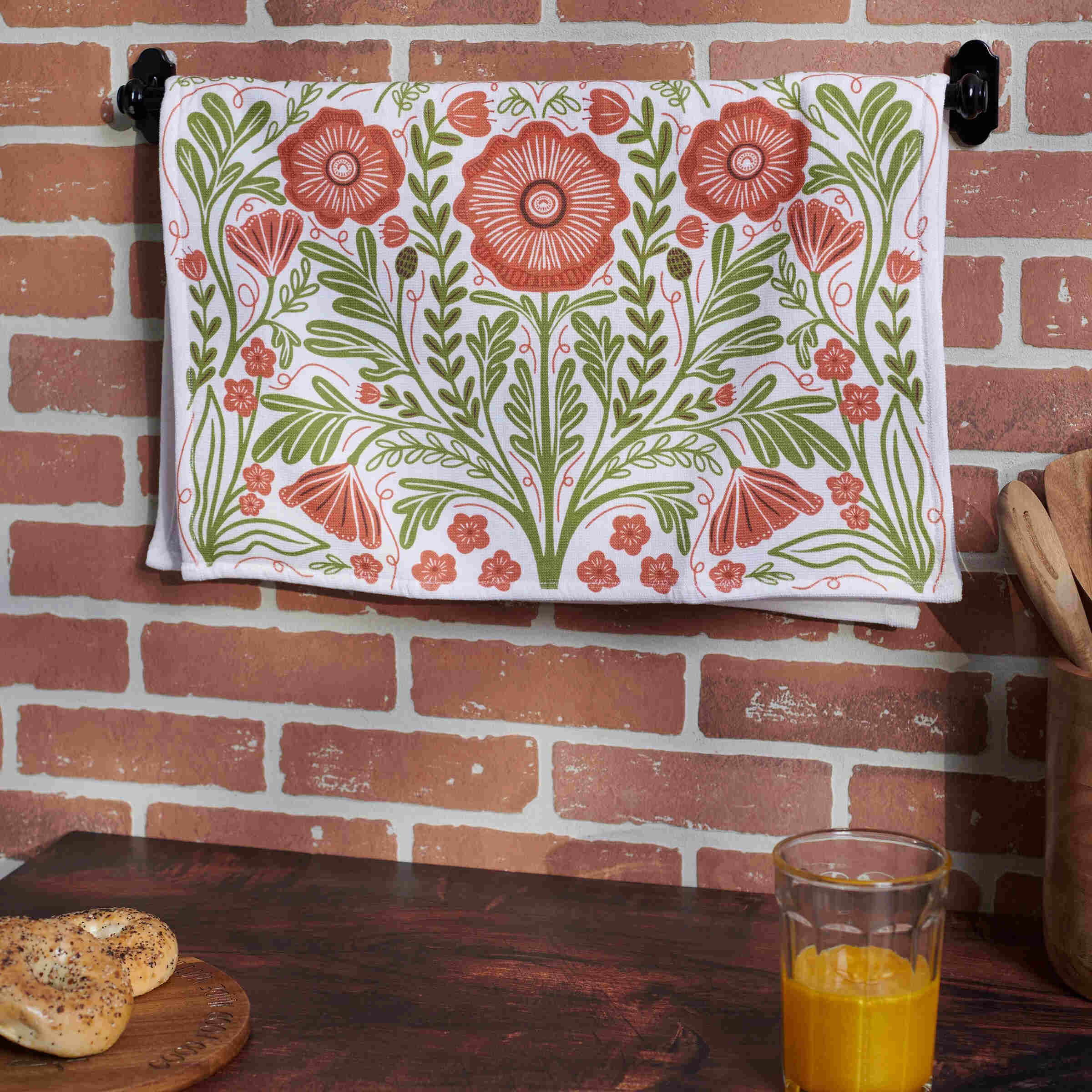 Poppies Folk Dish Towel