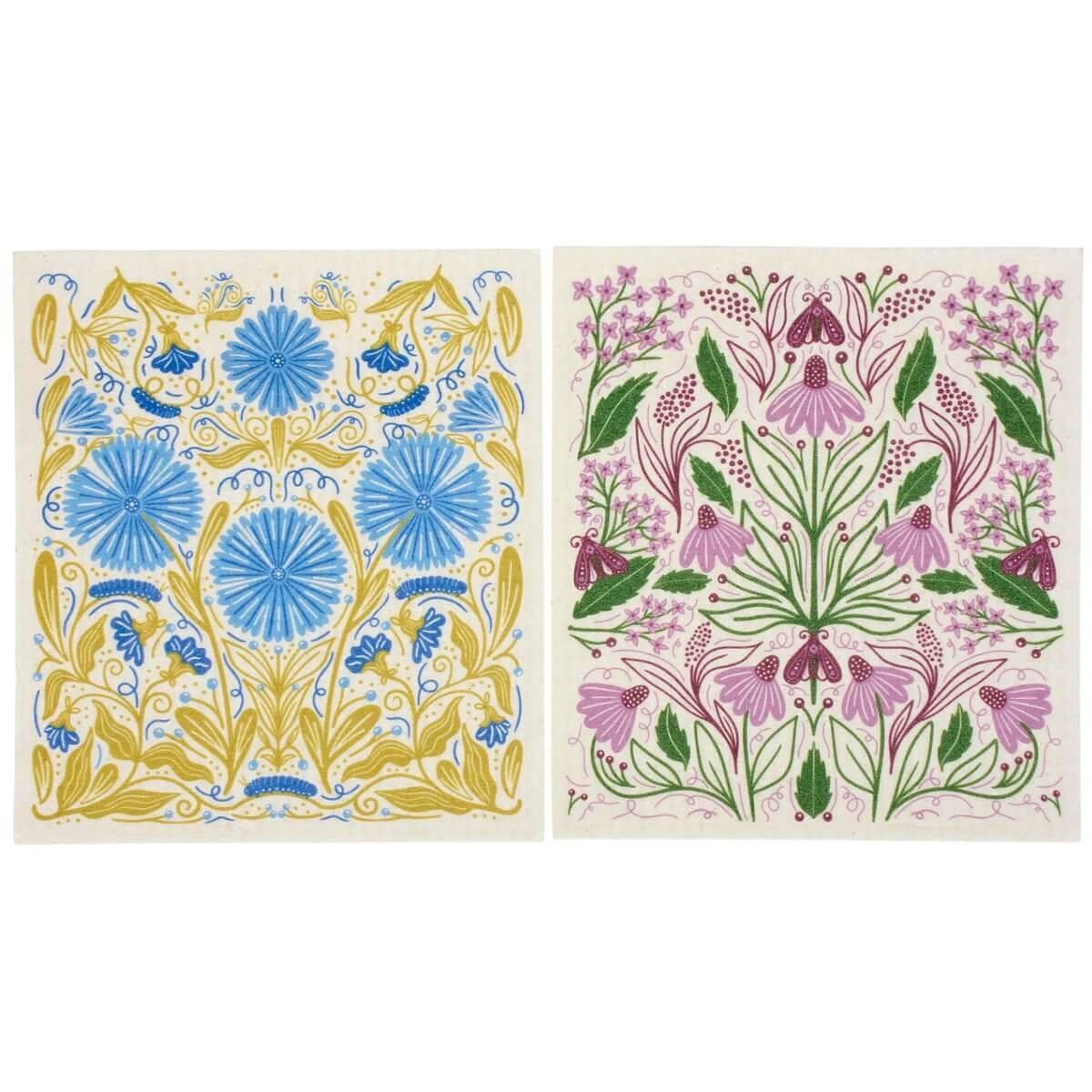 Two floral-patterned products on a white background