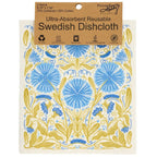 Packaged Swedish dishcloth with floral design and brand label on a white background