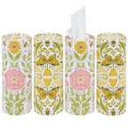 Set of four floral and nature-themed tissue paper rolls on a white background