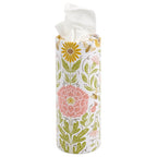 Tissue paper roll with floral design on a white background