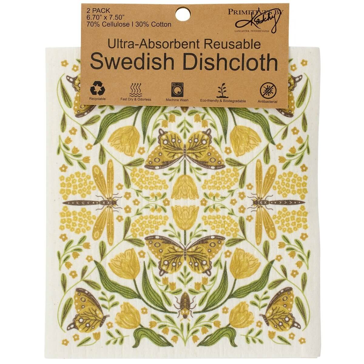Swedish dishcloth with butterfly pattern in packaging