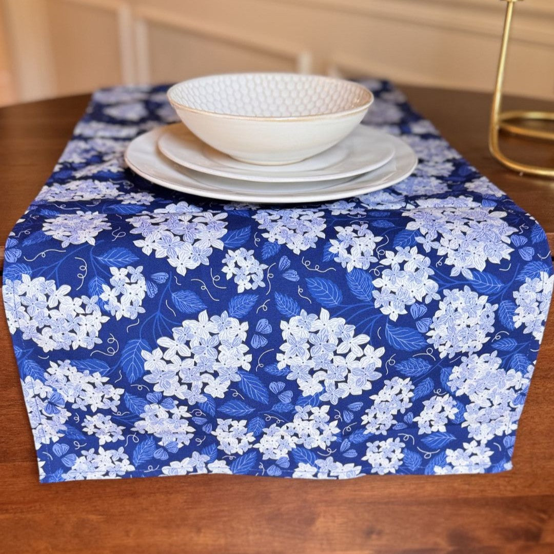 Dark Blue Hydrangea Table Runner