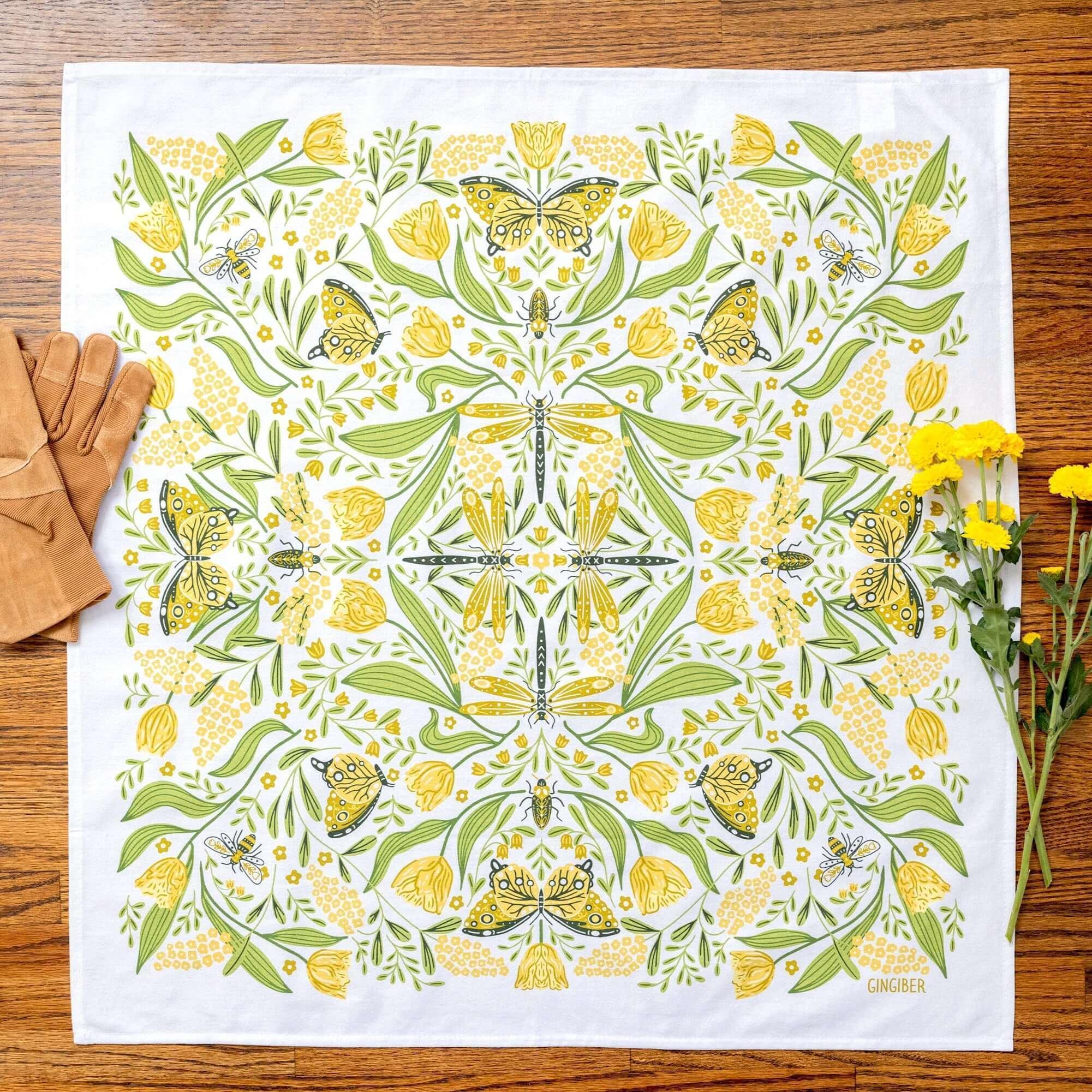 Multicolor illustrated floral tea towel