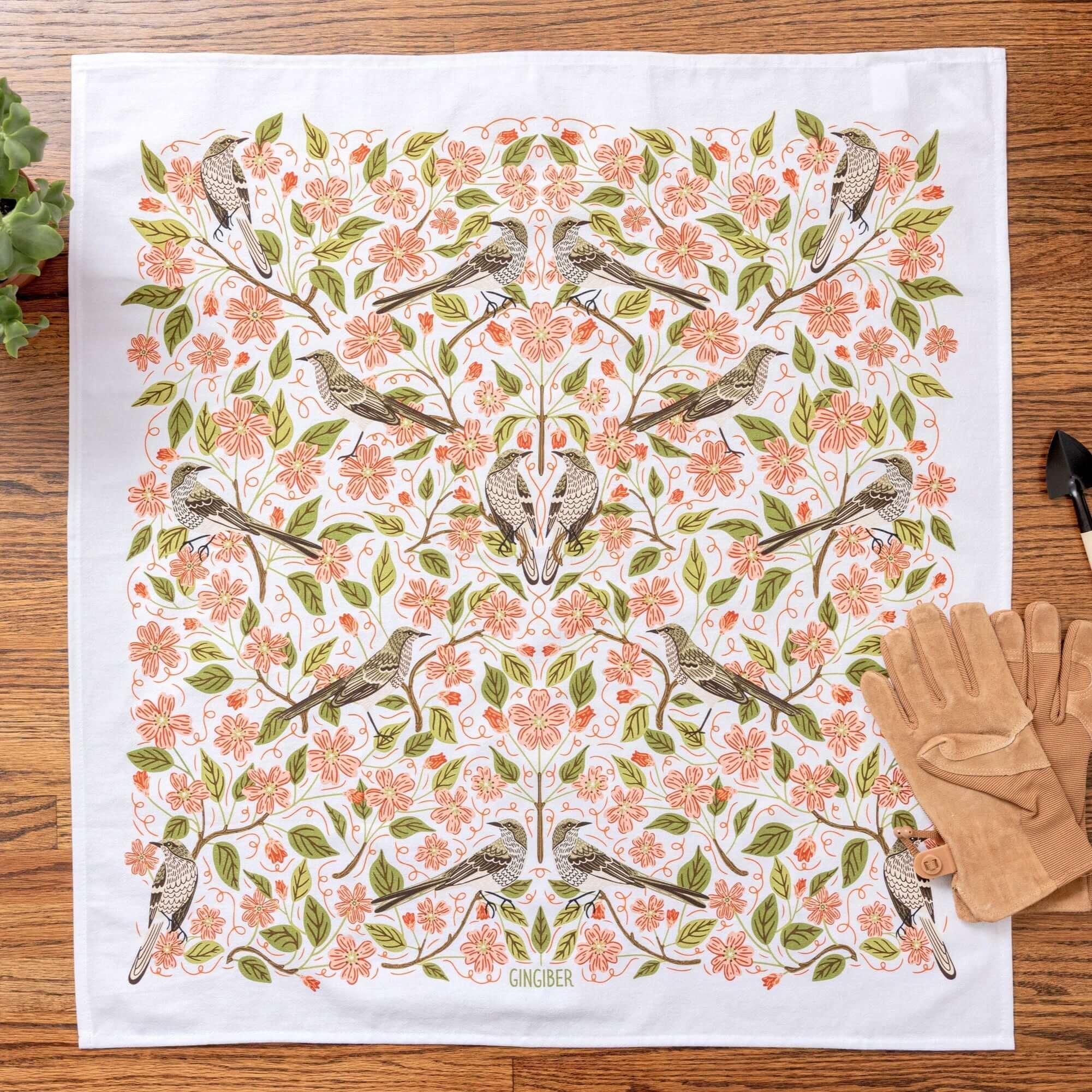 Multicolor illustrated floral tea towel