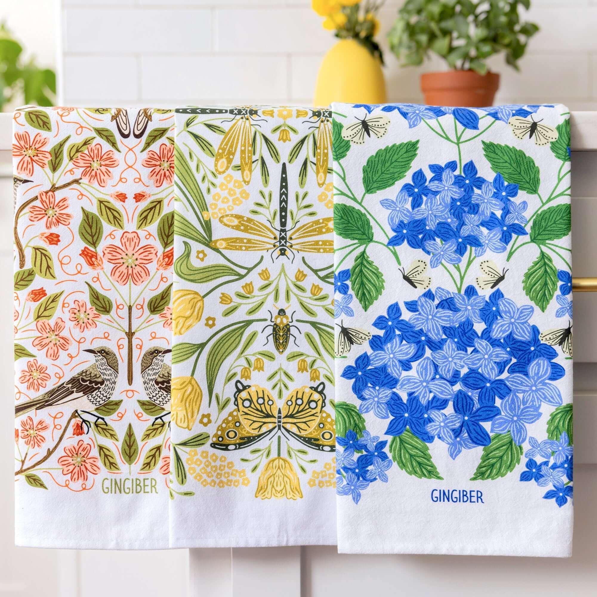 Multicolor illustrated floral tea towel