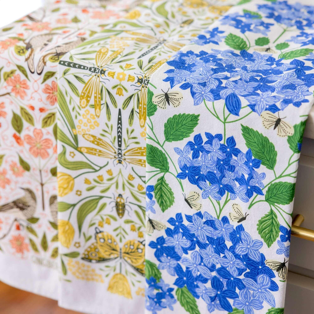 Multicolor illustrated floral tea towel