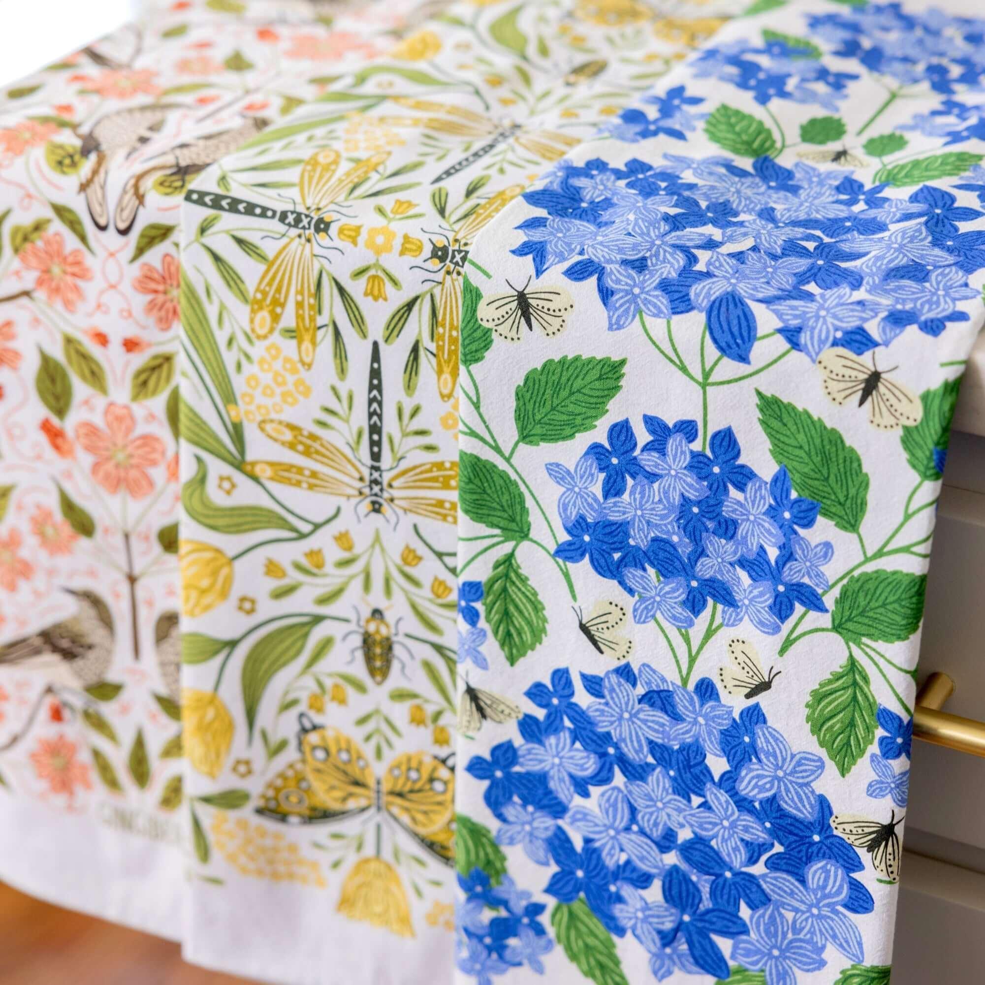 Multicolor illustrated floral tea towel