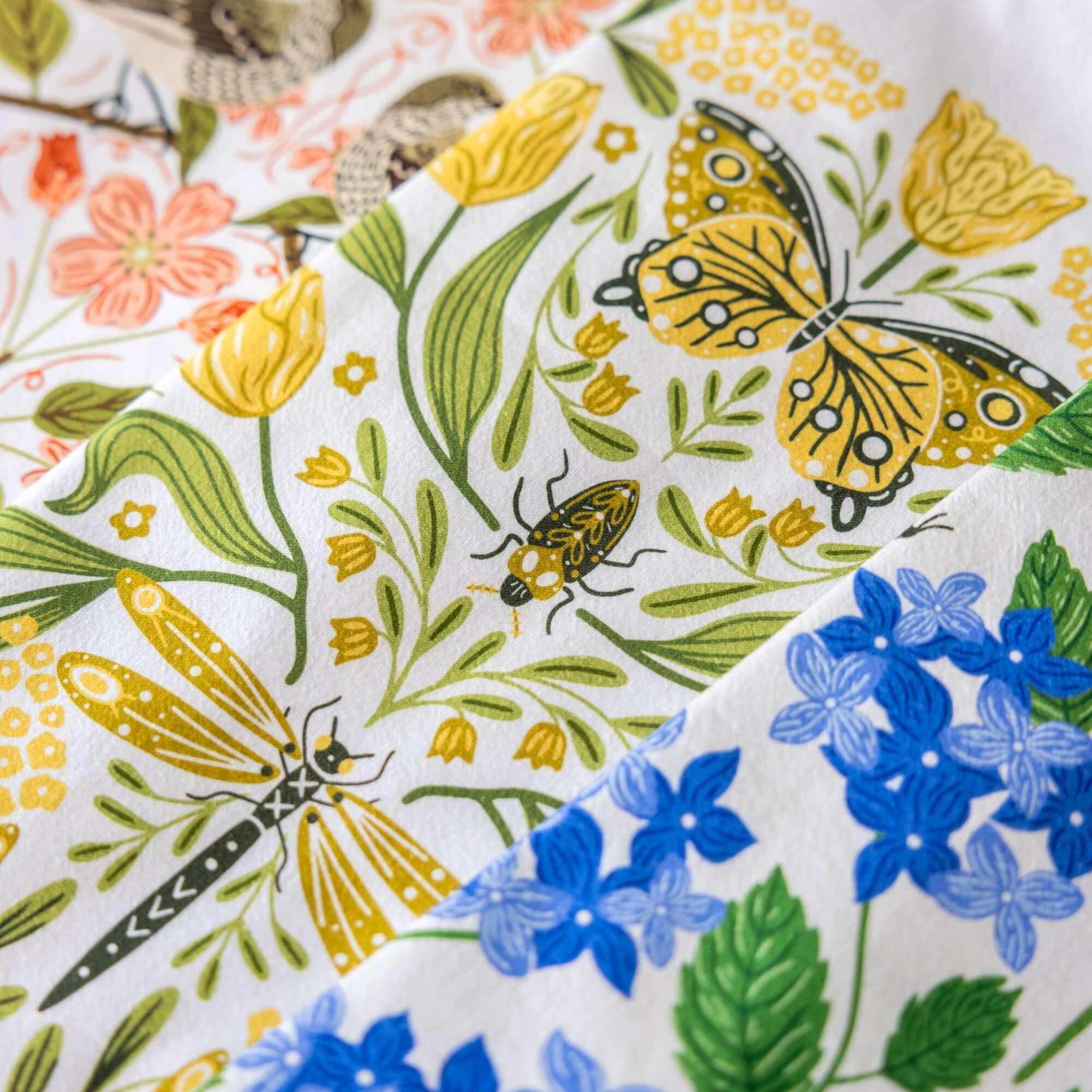 Multicolor illustrated floral tea towel