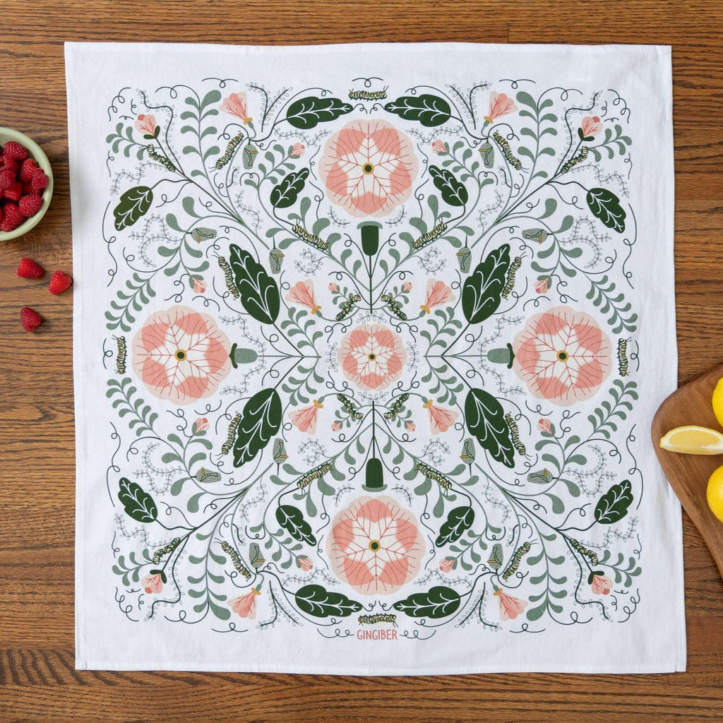 Pink Pansies Tea Towel - Gingiber