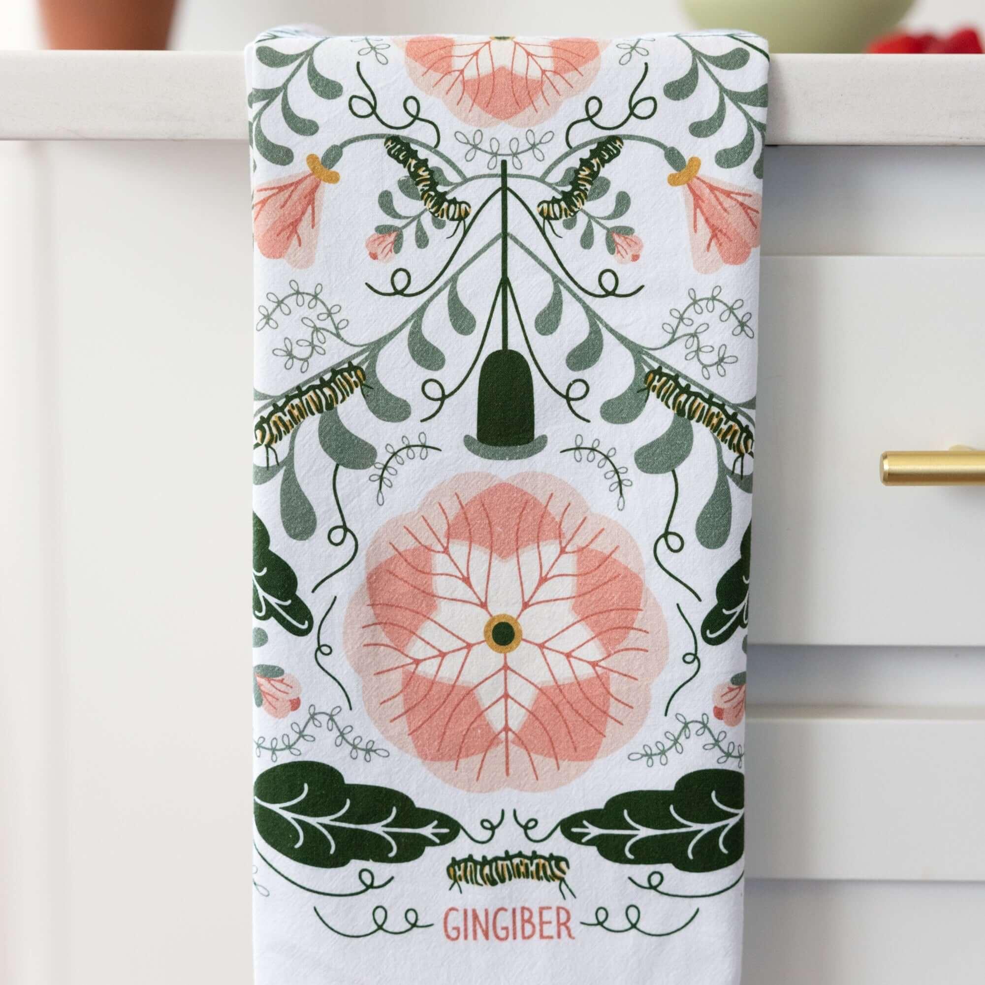 Multicolor illustrated floral tea towel