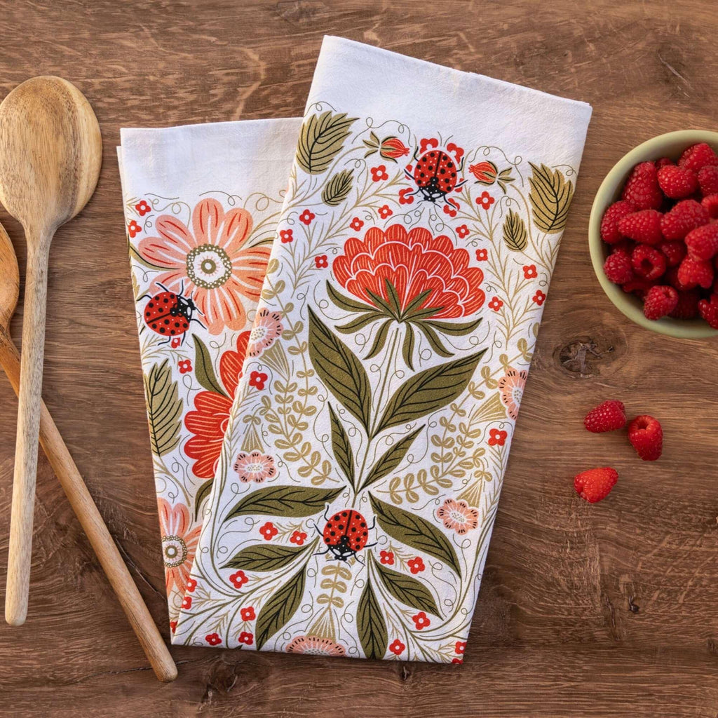 Multicolor illustrated floral tea towel