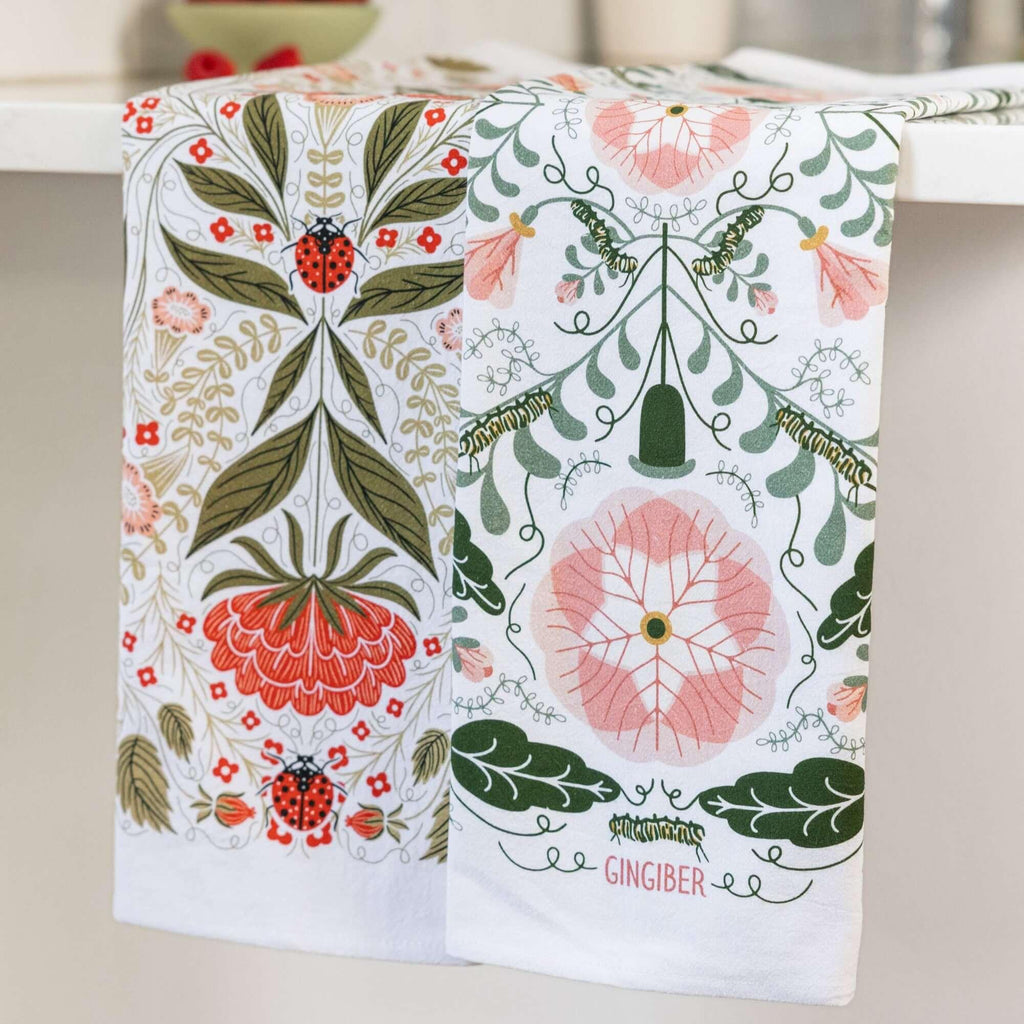 Pink Pansies & Ladybug Tea Towel Bundle - Gingiber