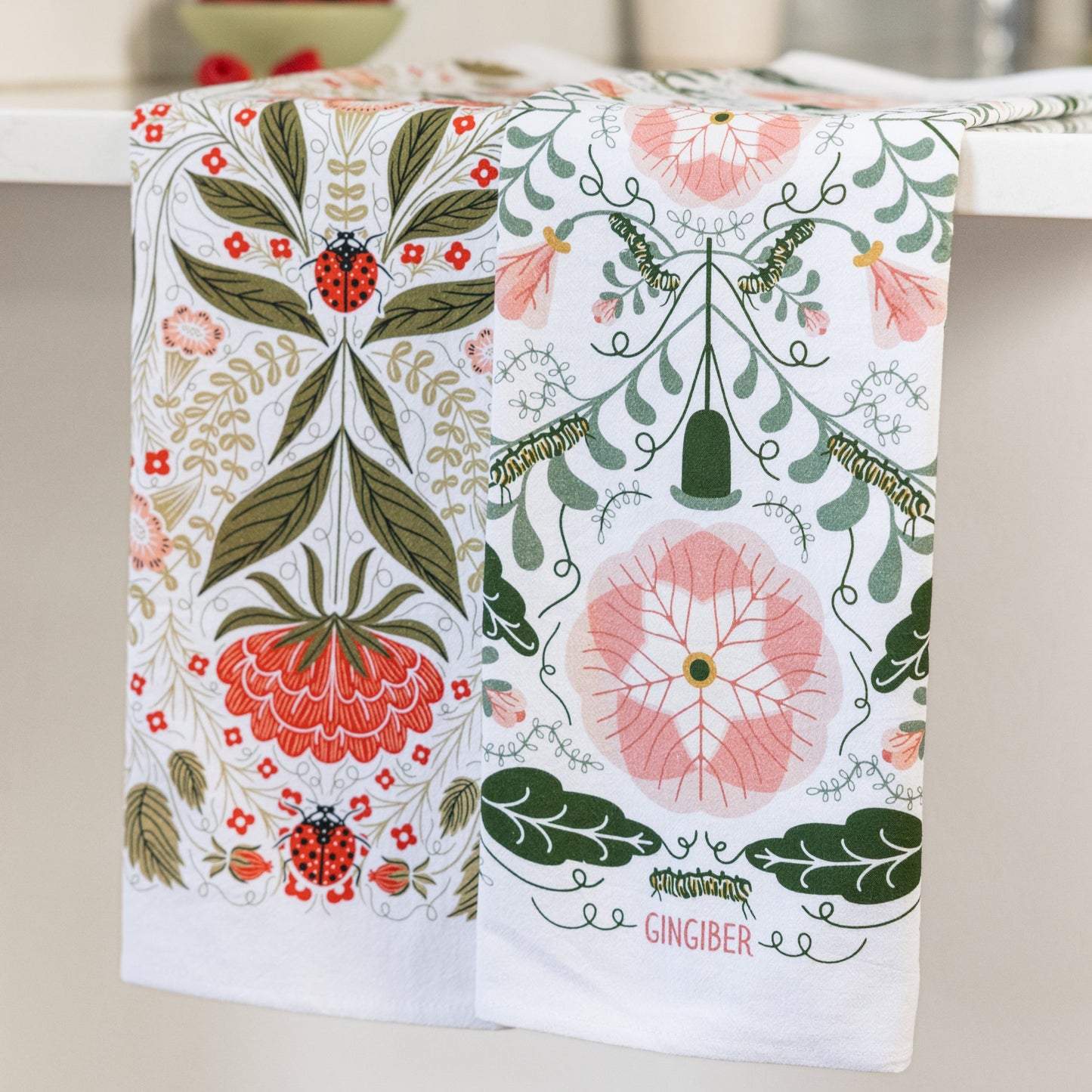 Pink Pansies & Ladybug Tea Towel Bundle