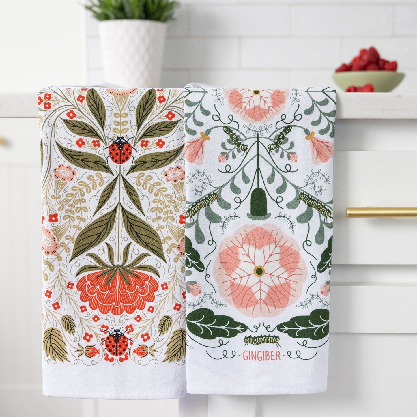 Pink Pansies & Ladybug Tea Towel Bundle