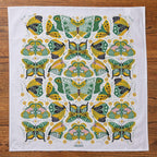 Night Butterfly Apron—bake in style with gingiber apron featuring green and yellow butterflies and matching tea towel, adjustable neck strap, large pocket, 100% cotton canvas