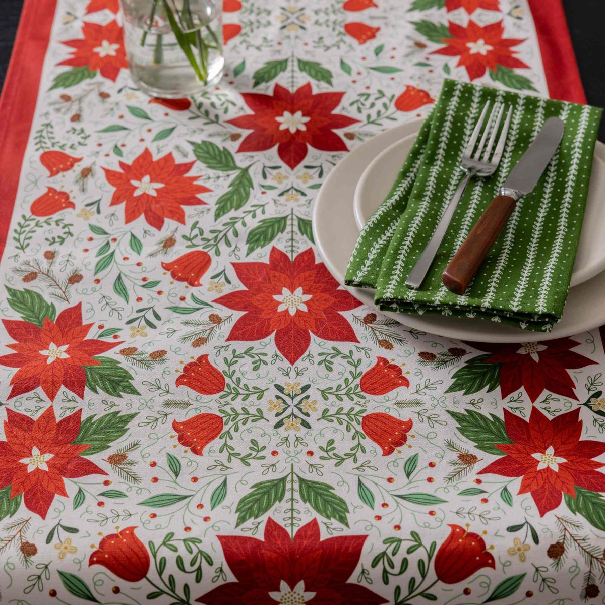 Christmas Poinsettia Table Runner - Red