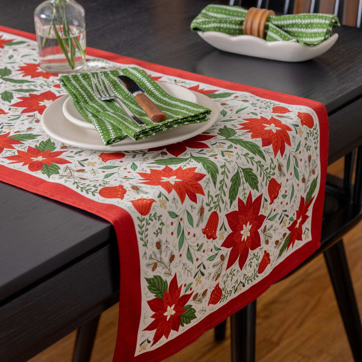Christmas Poinsettia Table Runner - Red