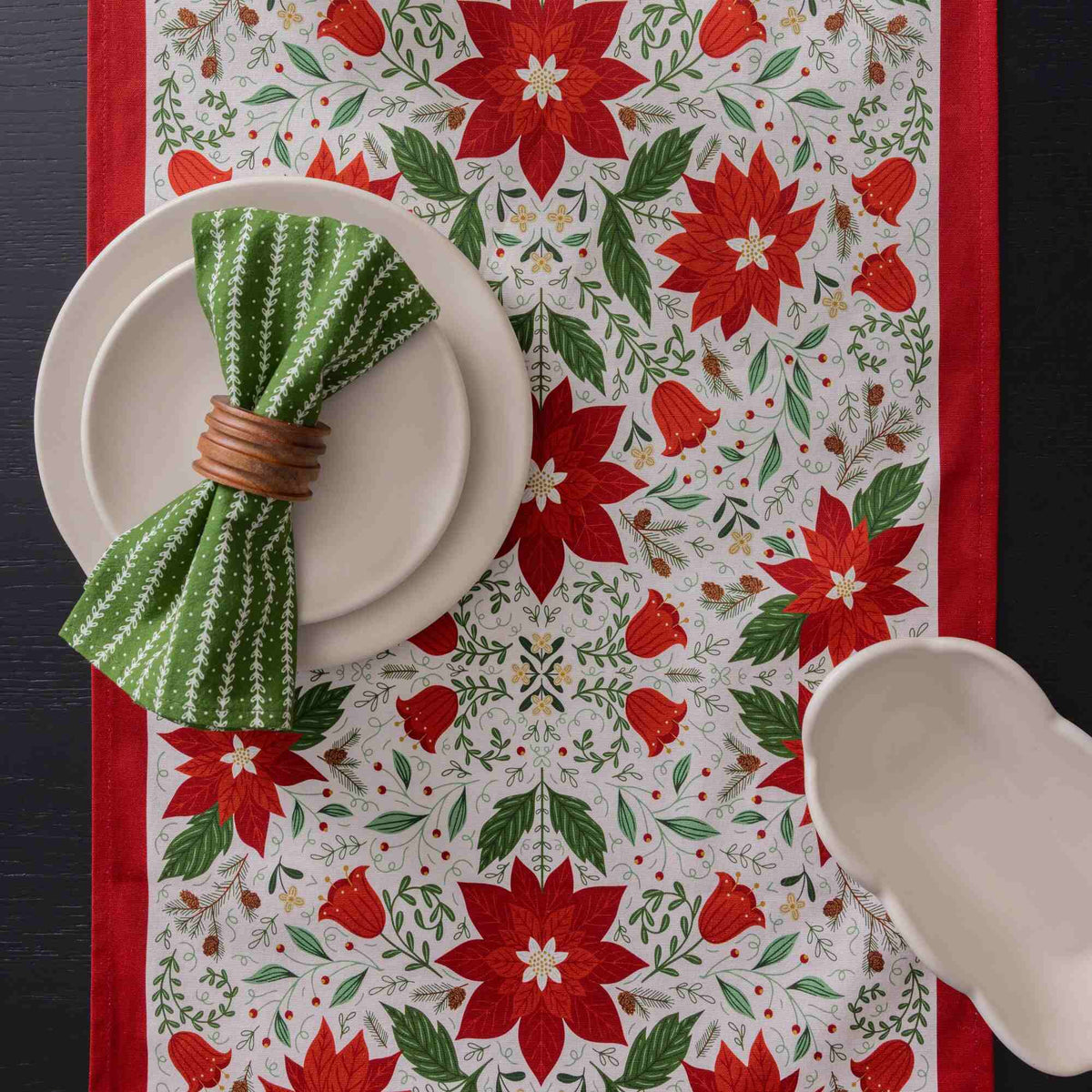Christmas Poinsettia Table Runner - Red