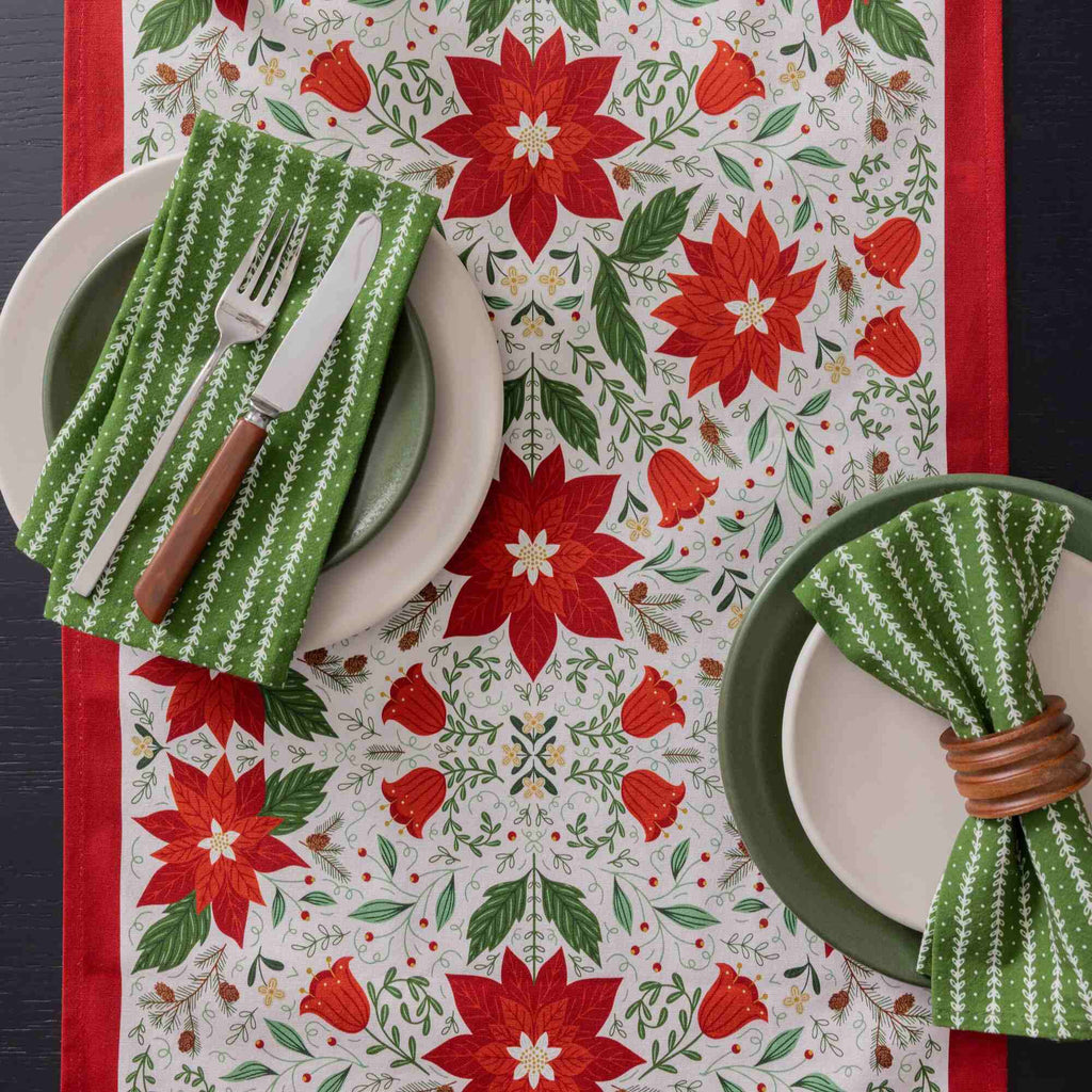Christmas Poinsettia Table Runner - Red