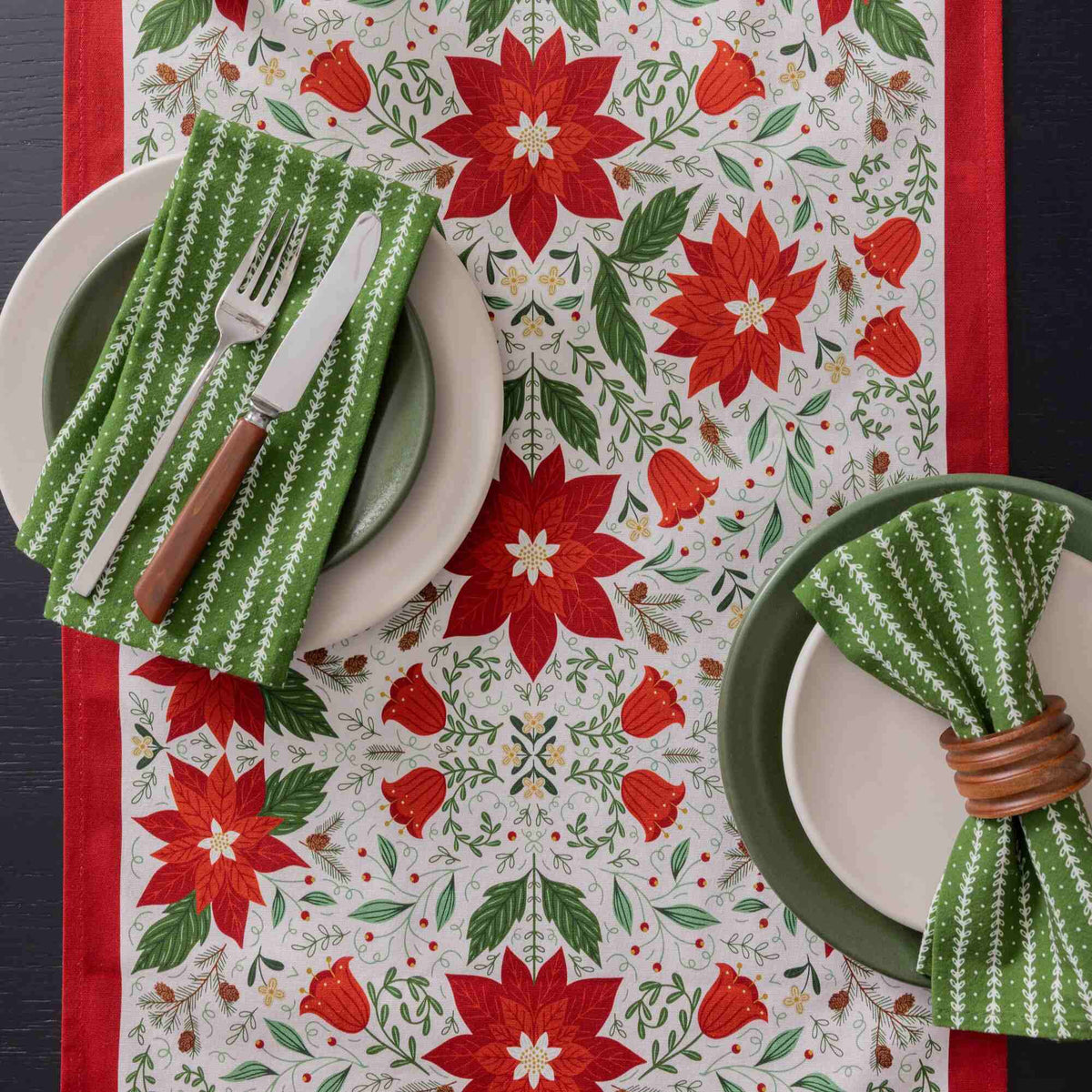 Christmas Poinsettia Table Runner - Red