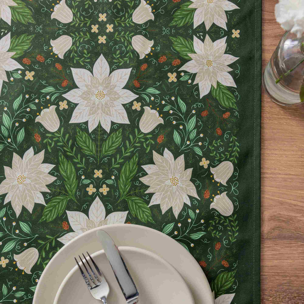 Christmas Poinsettia Table Runner - Green