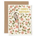 Apple Blossom Birthday Card - hand-illustrated Gingiber greeting card with bird and pink blossoms, includes kraft envelope, USA designed & printed