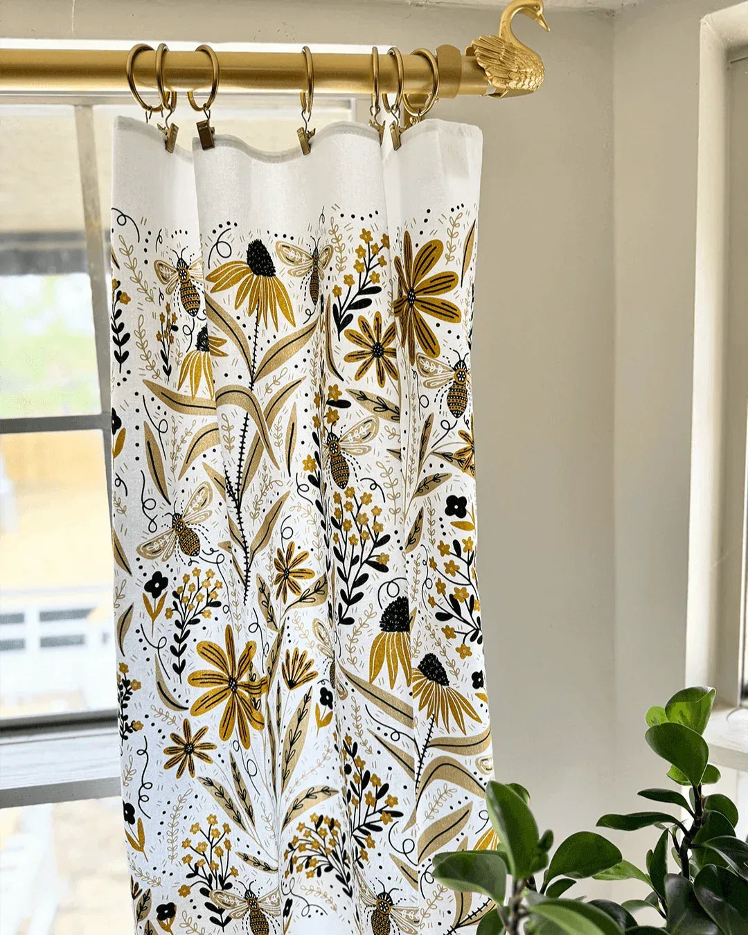 set of two tea towels with bee and floral illustrations