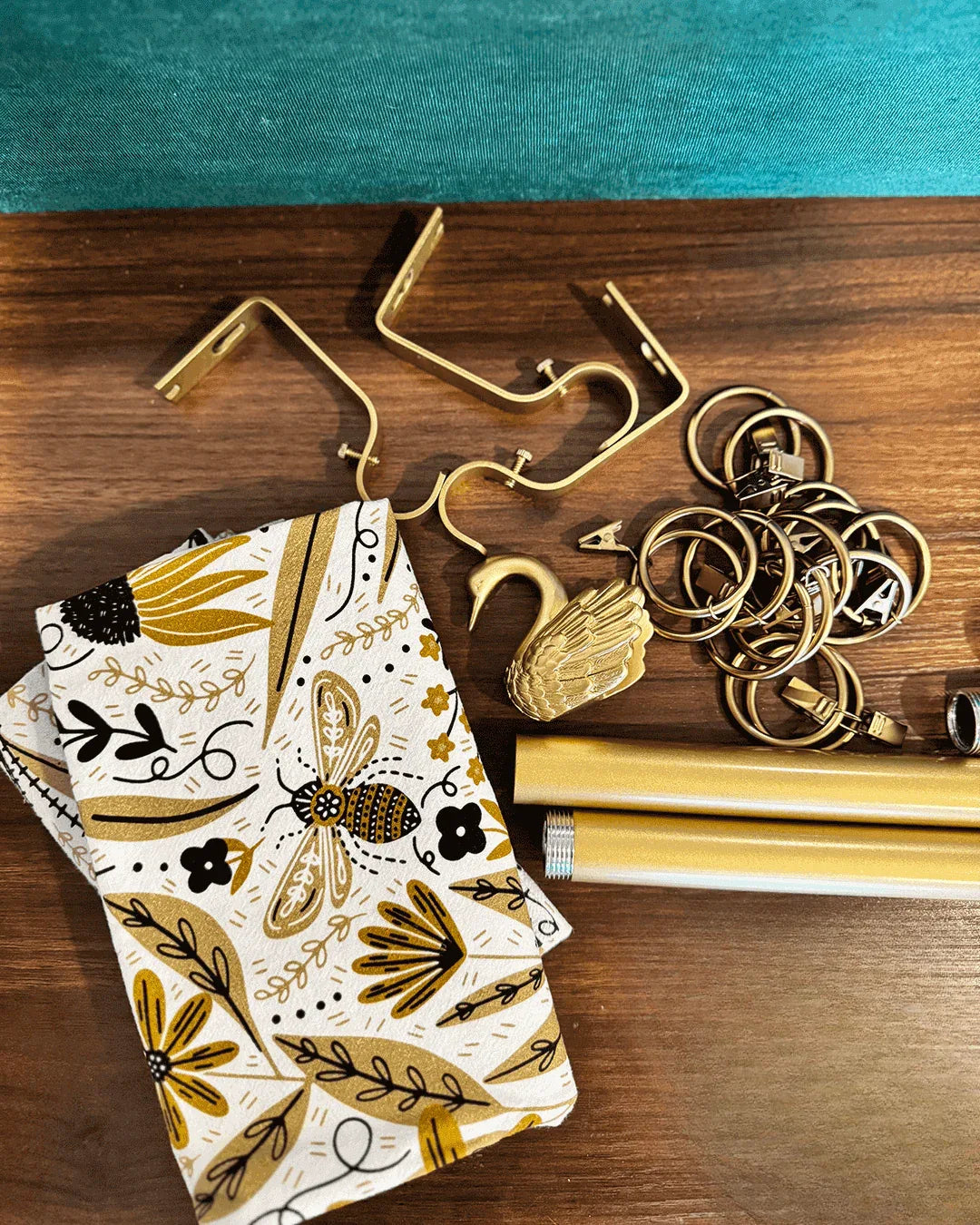 set of two tea towels with bee and floral illustrations