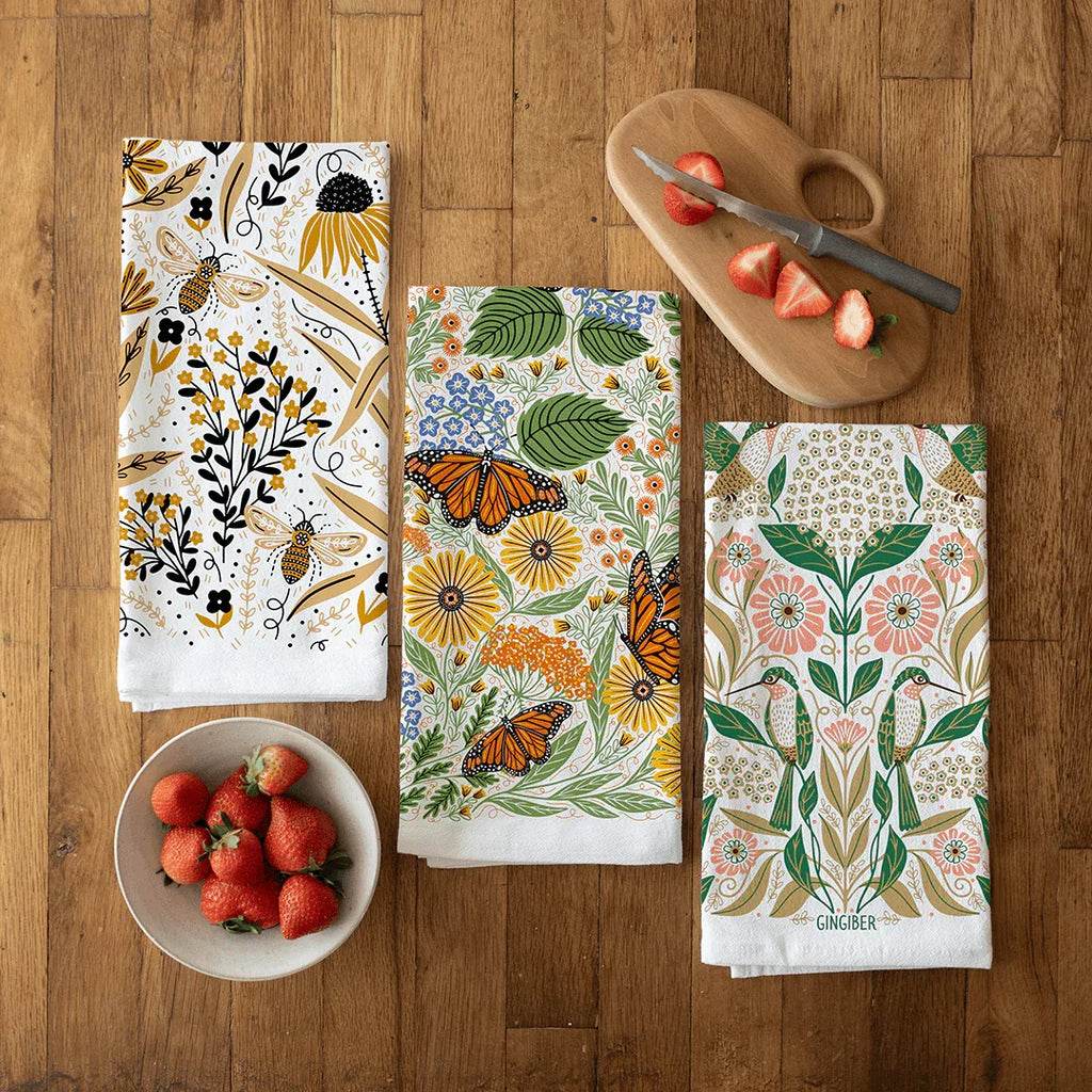 tea towel bundle with illustrated nature designs 