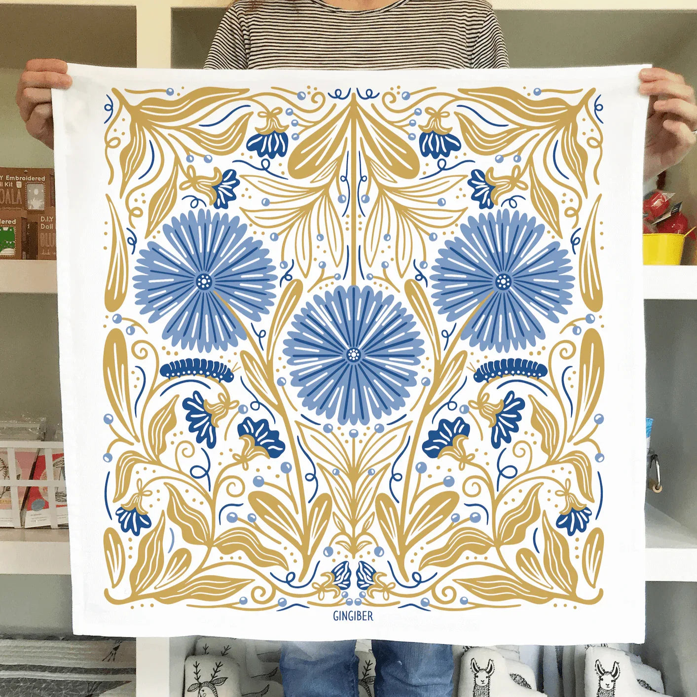 Multicolor illustrated floral tea towel