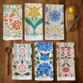 Multicolor illustrated floral tea towel