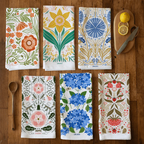 Multicolor illustrated floral tea towel